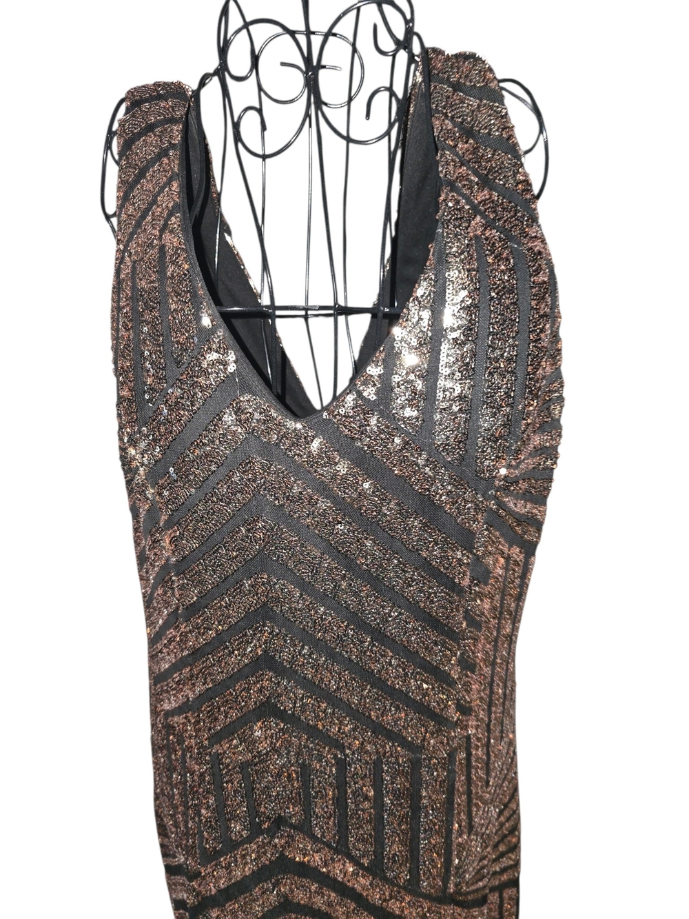 Sequin Chevron Maxi Dress in Black and Gold Accent